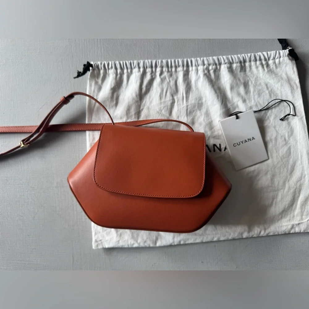 NWT Cuyana Mini Hexagon Leather Crossbody Bag in Sienna